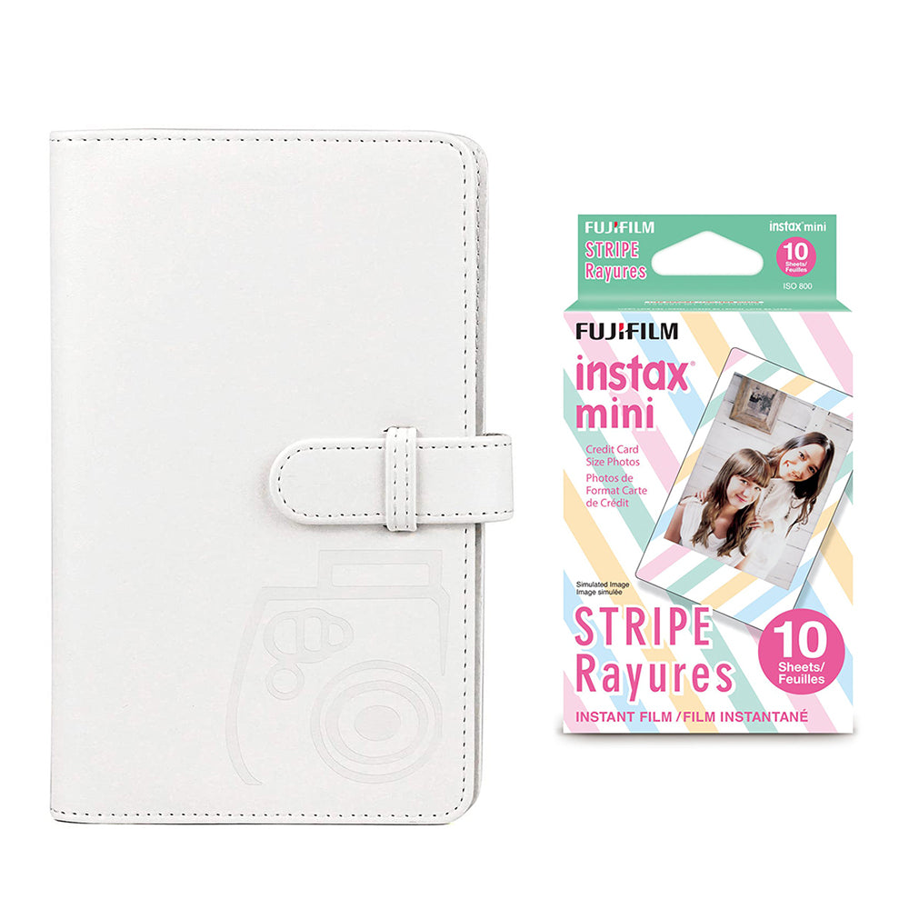 Fujifilm Instax Mini 10X1 stripe Instant Film with 96-sheet Album for mini film lce white