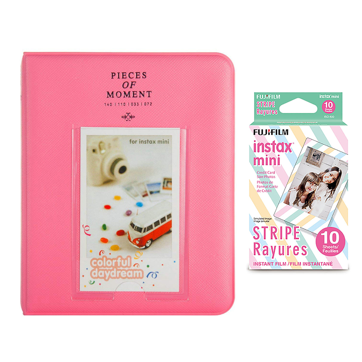 Fujifilm Instax Mini 10X1 stripe Instant Film with Instax Time Photo Album 64 Sheets Flamingo pink
