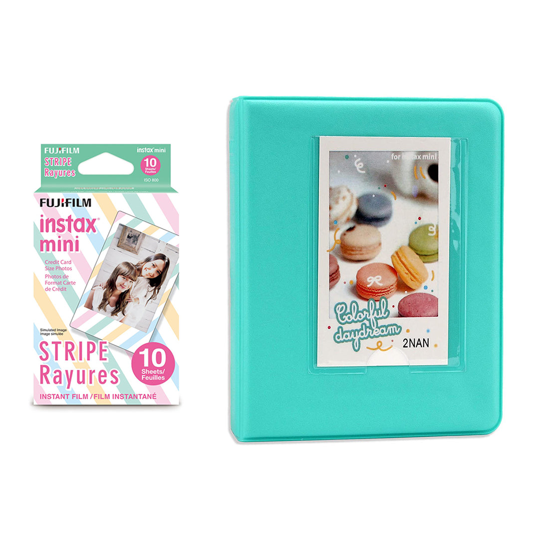 Fujifilm Instax Mini 10X1 stripe Instant Film with Instax Time Photo Album 64 Sheets Mint Green