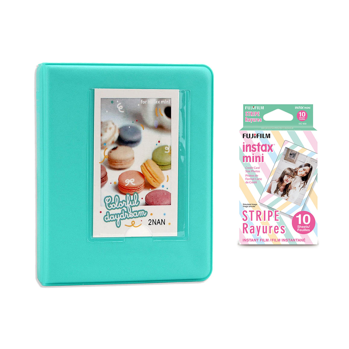 Fujifilm Instax Mini 10X1 stripe Instant Film with Instax Time Photo Album 64 Sheets Mint Green