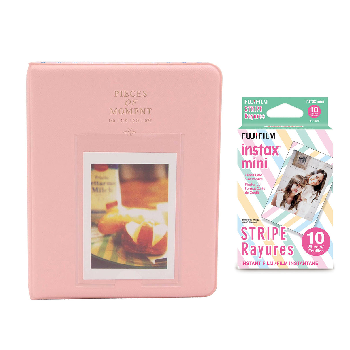 Fujifilm Instax Mini 10X1 stripe Instant Film with Instax Time Photo Album 64 Sheets Peach pink