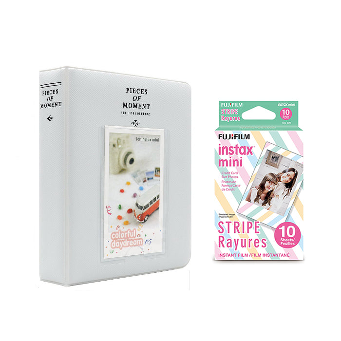 Fujifilm Instax Mini 10X1 stripe Instant Film with Instax Time Photo Album 64 Sheets Pearly white