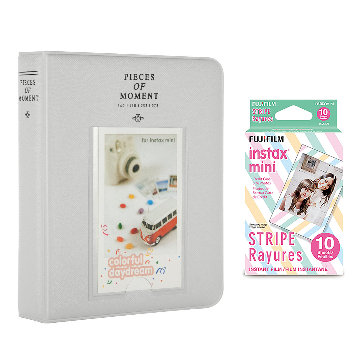 Fujifilm Instax Mini 10X1 stripe Instant Film with Instax Time Photo Album 64 Sheets Smokey white