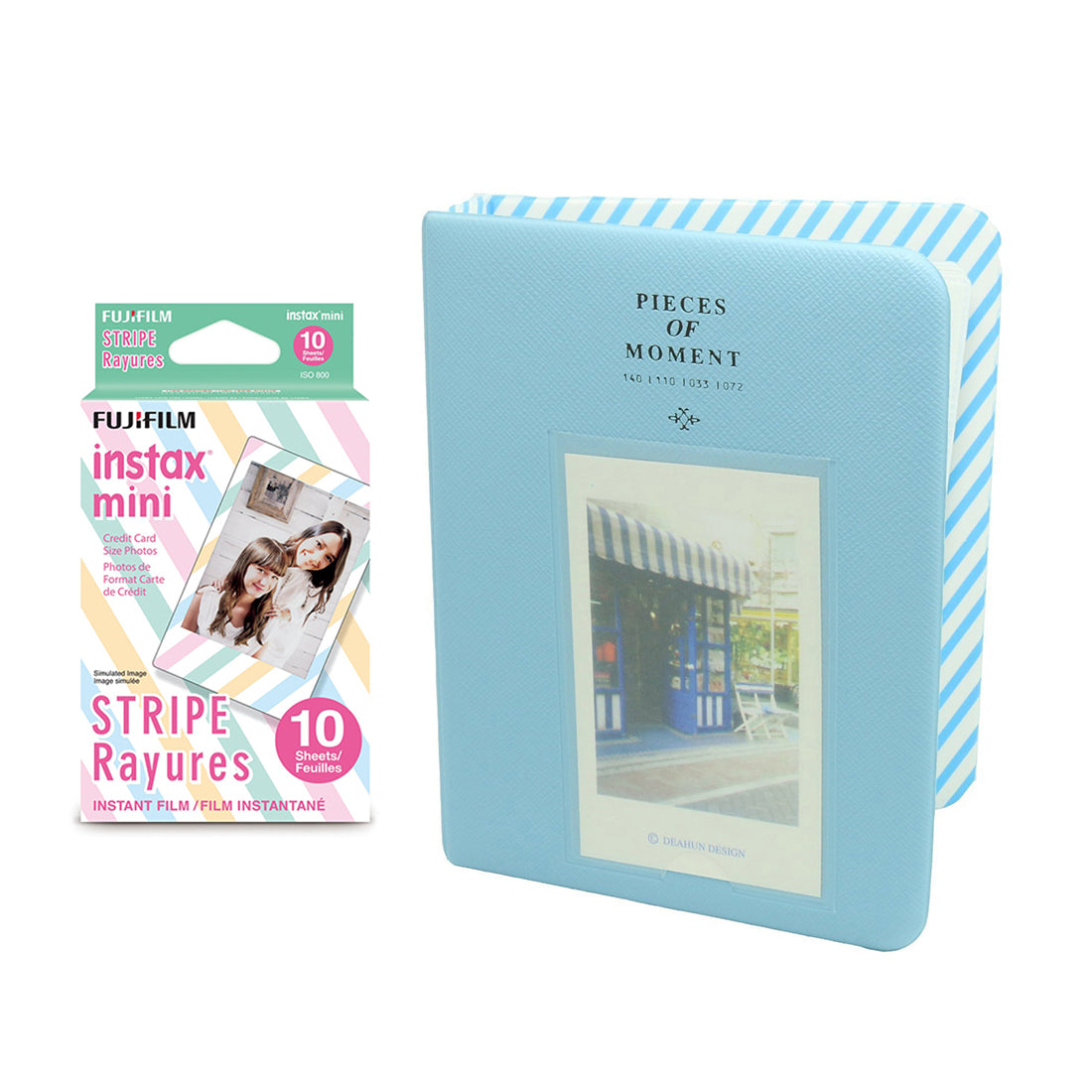 Fujifilm Instax Mini 10X1 stripe Instant Film with Instax Time Photo Album 64 Sheets Water Blue