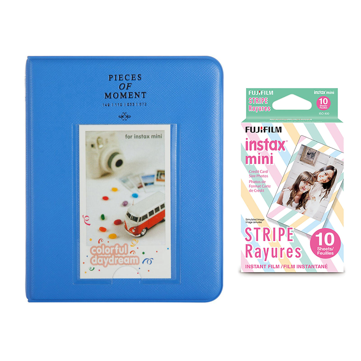 Fujifilm Instax Mini 10X1 stripe Instant Film with Instax Time Photo Album 64 Sheets Cobalt blue