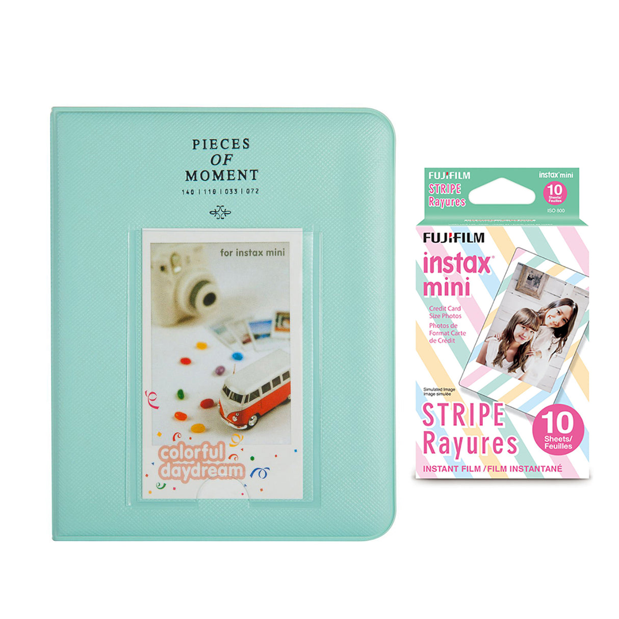 Fujifilm Instax Mini 10X1 stripe Instant Film with Instax Time Photo Album 64 Sheets Ice blue