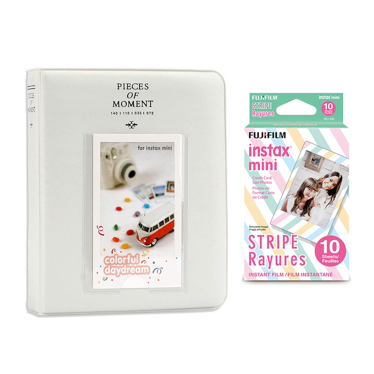 Fujifilm Instax Mini 10X1 stripe Instant Film with Instax Time Photo Album 64 Sheets Ice white