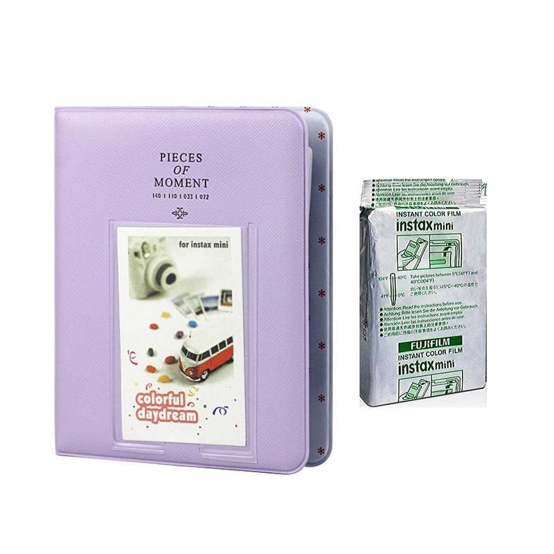Fujifilm Instax Mini 10X1 stripe Instant Film with Instax Time Photo Album 64 Sheets Lilac purple