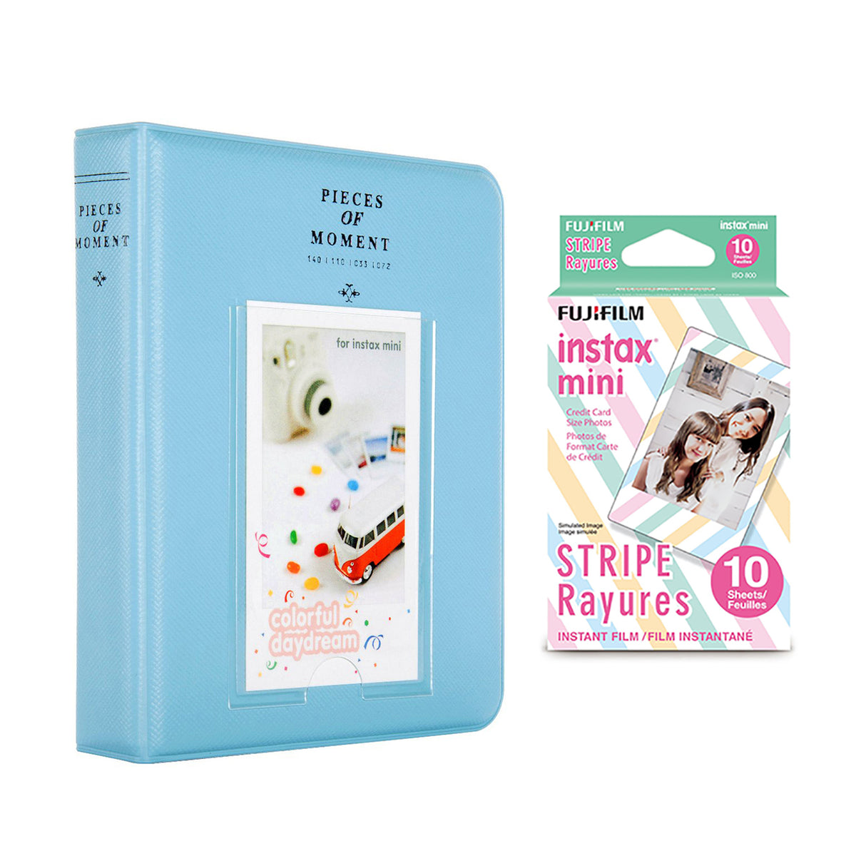 Fujifilm Instax Mini 10X1 stripe Instant Film with Instax Time Photo Album 64 Sheets Sky blue