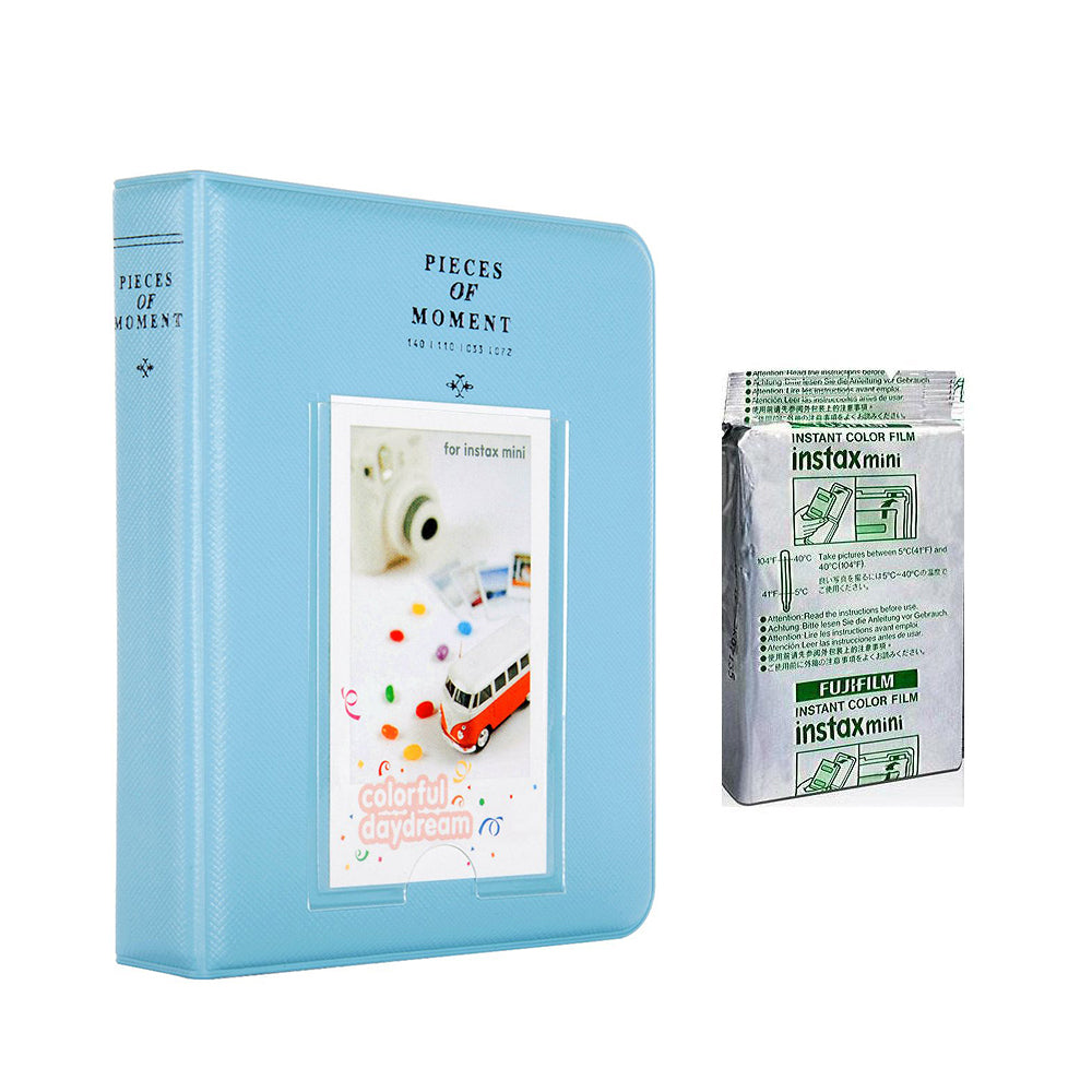 Fujifilm Instax Mini 10X1 stripe Instant Film with Instax Time Photo Album 64 Sheets Sky blue