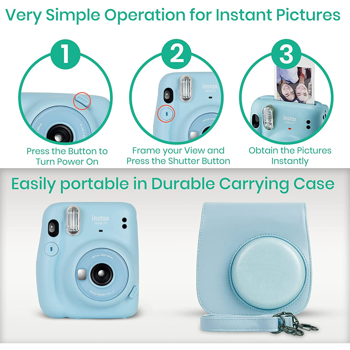 Fujifilm Instax Mini 11 Camera with Fujifilm Instant Mini Film (20 Sheets) Bundle with Deals Number One Accessories Including Carrying Case, Color Filters, Photo Album, Stickers + More