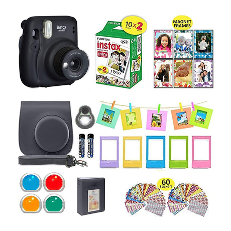 Fujifilm Instax Mini 11 Instant Camera + Shutter Compatible Carrying Case + Fuji Film Value Pack (20 Sheets) + Shutter Accessories Bundle, Color Filters, Photo Album, Assorted Frames Charcoal Gray