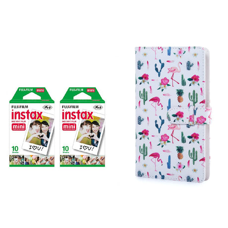 Fujifilm Instax Mini 2 Pack 10 Sheets Instant Film with 96-sheet Album for mini film Flamingo catus