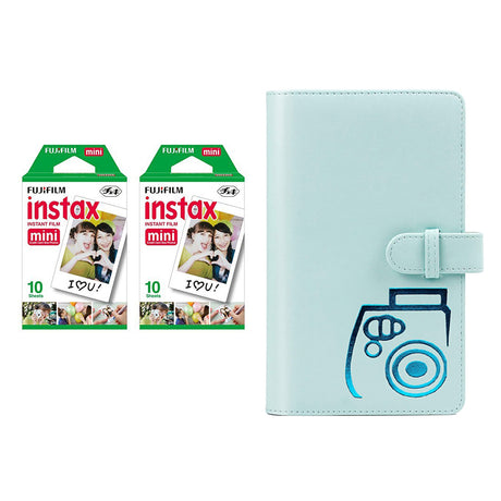 Fujifilm Instax Mini 2 Pack 10 Sheets Instant Film with 96-sheet Album for mini film Ice blue