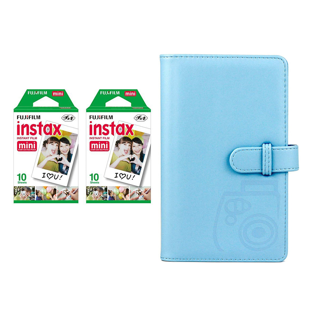 Fujifilm Instax Mini 2 Pack 10 Sheets Instant Film with 96-sheet Album for mini film Sky blue