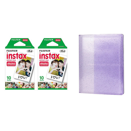 Fujifilm Instax Mini 2 Pack of 10 Sheets Instant Film with 64-Sheets Album For Mini Film 3 inch Lilac purple