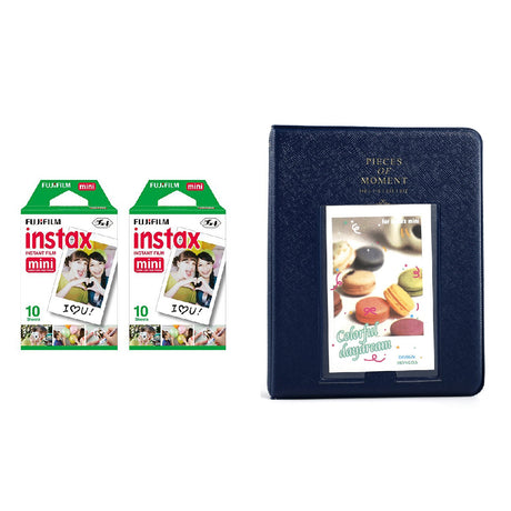 Fujifilm Instax Mini 2 Pack of 10 Sheets Instant Film with Instax Time Photo Album 64-Sheets Neavy Blue