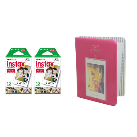 Fujifilm Instax Mini 2 Pack of 10 Sheets Instant Film with Instax Time Photo Album 64-Sheets Rose Red