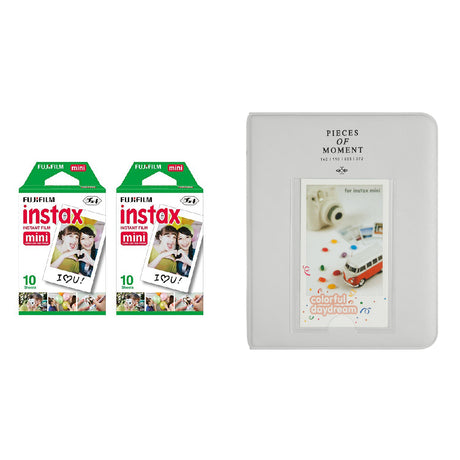 Fujifilm Instax Mini 2 Pack of 10 Sheets Instant Film with Instax Time Photo Album 64-Sheets Smokey White