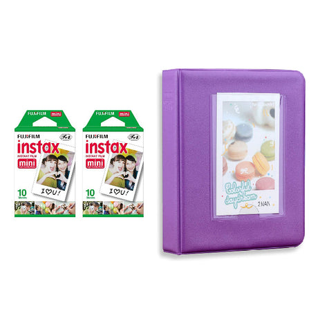 Fujifilm Instax Mini 2 Pack of 10 Sheets Instant Film with Instax Time Photo Album 64-Sheets Violet Purple