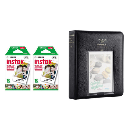 Fujifilm Instax Mini 2 Pack of 10 Sheets Instant Film with Instax Time Photo Album 64-Sheets Charcoal grey