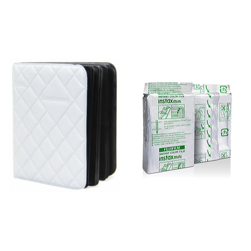 Fujifilm Instax Mini 2 Pack of 10 Sheets Instant Film with dimand Photo Album 64-Sheets white