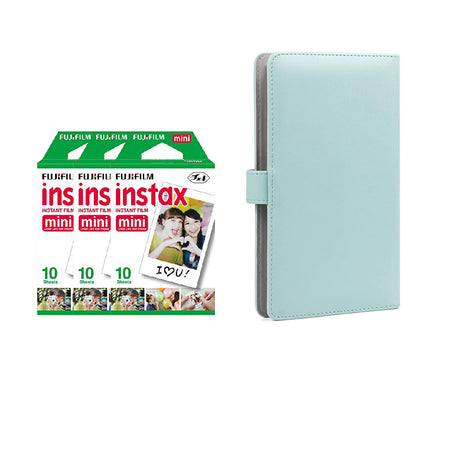 Fujifilm Instax Mini 3 Pack 10 Sheets Instant Film with 96-sheet Album for mini film Ice blue