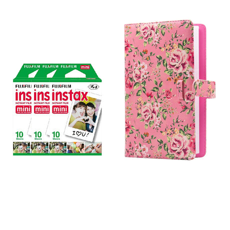 Fujifilm Instax Mini 3 Pack 10 Sheets Instant Film with 96-sheet Album for mini film Pink rose