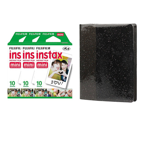 Fujifilm Instax Mini 3 Pack of 10 Sheets Instant Film with 64-Sheets Album For Mini Film 3 inch Charcoal Grey
