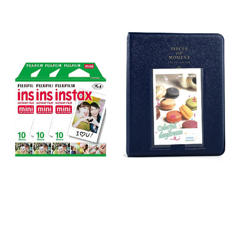 Fujifilm Instax Mini 3 Pack of 10 Sheets Instant Film with Instax Time Photo Album 64-Sheets Neavy Blue
