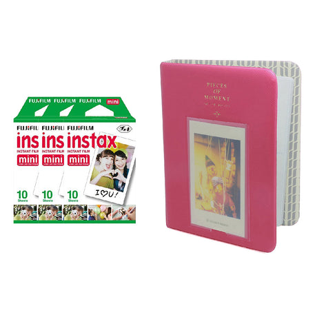Fujifilm Instax Mini 3 Pack of 10 Sheets Instant Film with Instax Time Photo Album 64-Sheets Rose Red