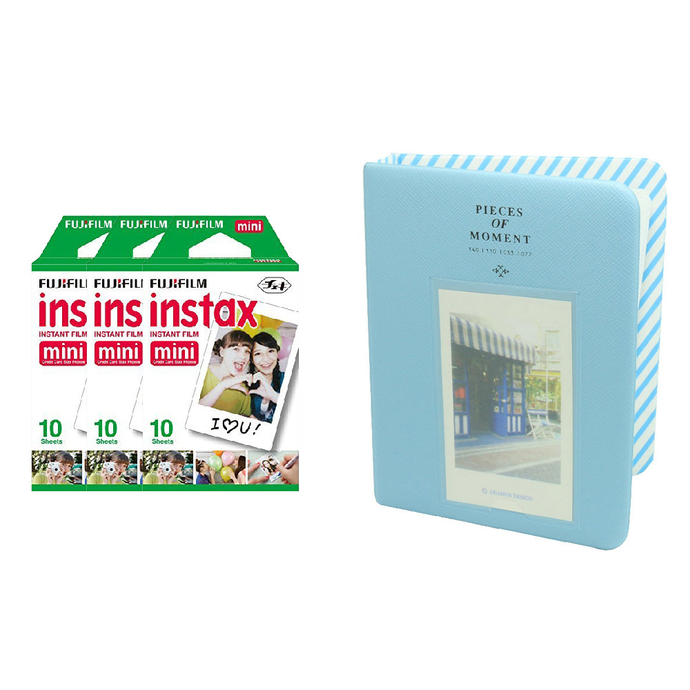 Fujifilm Instax Mini 3 Pack of 10 Sheets Instant Film with Instax Time Photo Album 64-Sheets Water Blue