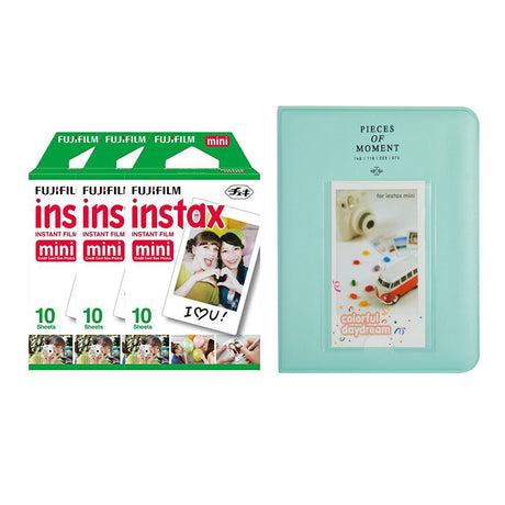 Fujifilm Instax Mini 3 Pack of 10 Sheets Instant Film with Instax Time Photo Album 64-Sheets Ice blue