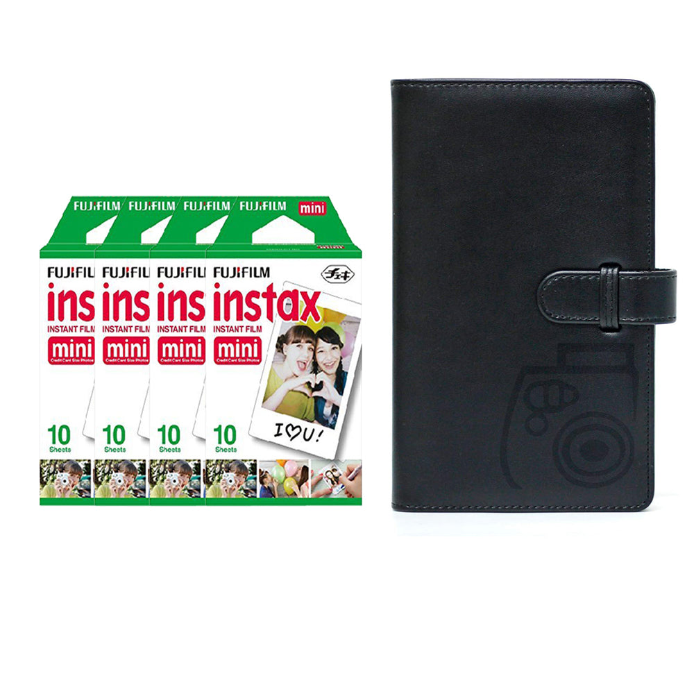 Fujifilm Instax Mini 4 Pack 10 Sheets Instant Film with 96-sheet Album for mini film Charcoal gray