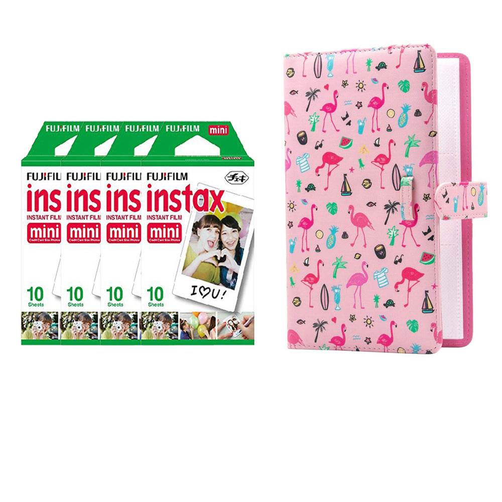 Fujifilm Instax Mini 4 Pack 10 Sheets Instant Film with 96-sheet Album for mini film Flamingo watermelon