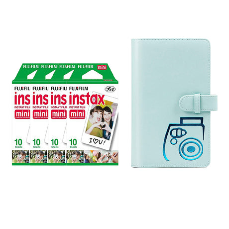 Fujifilm Instax Mini 4 Pack 10 Sheets Instant Film with 96-sheet Album for mini film Ice blue