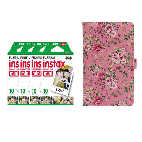 Fujifilm Instax Mini 4 Pack 10 Sheets Instant Film with 96-sheet Album for mini film Pink rose