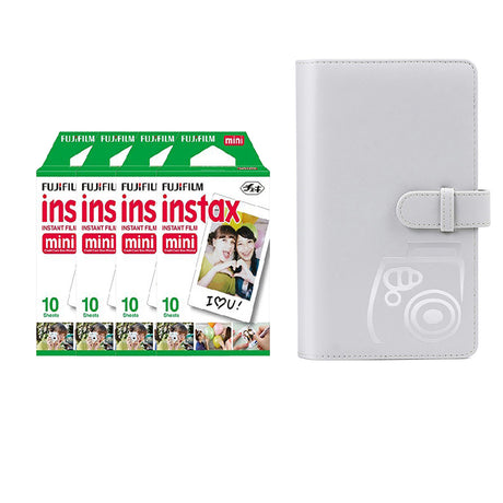Fujifilm Instax Mini 4 Pack 10 Sheets Instant Film with 96-sheet Album for mini film Smoky white