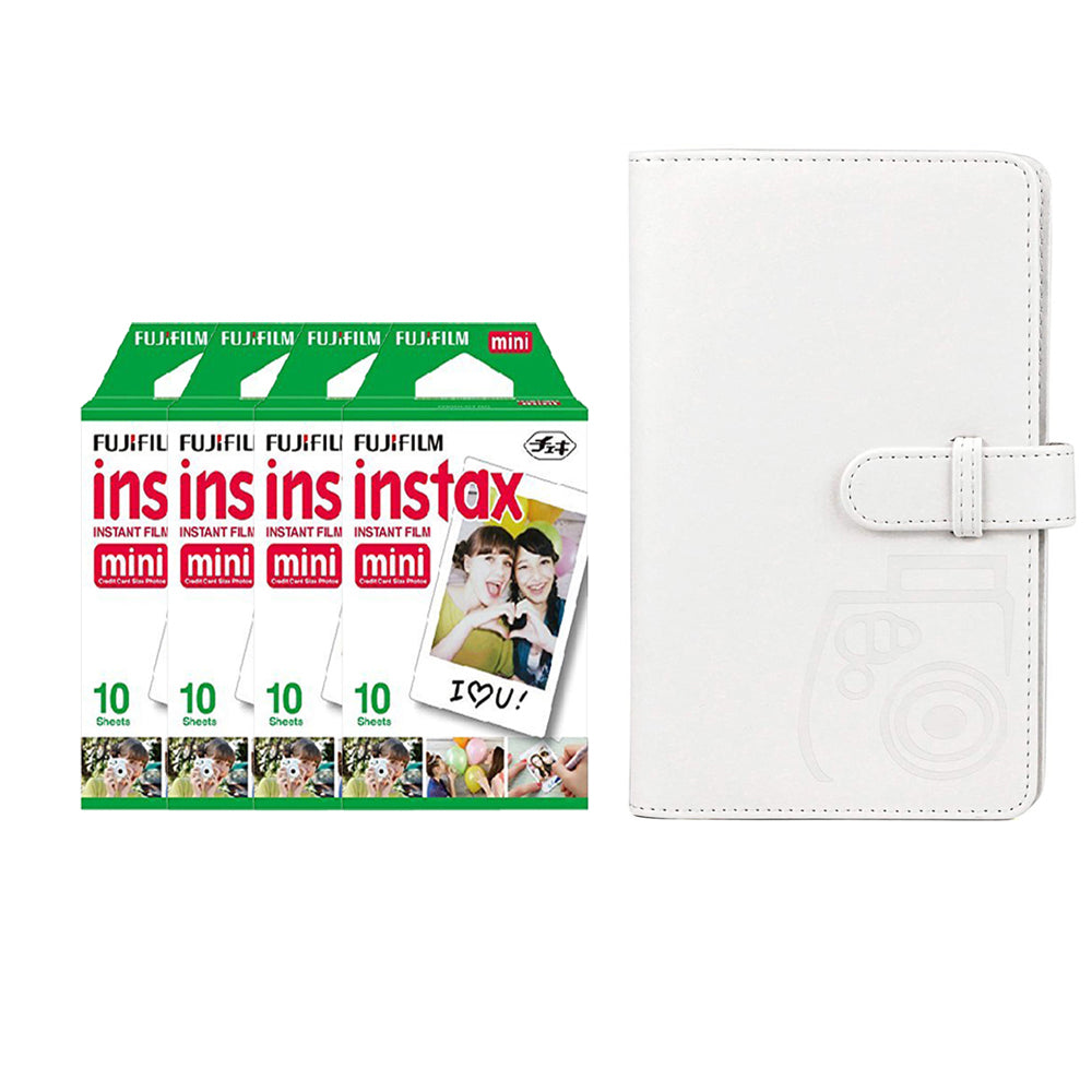 Fujifilm Instax Mini 4 Pack 10 Sheets Instant Film with 96-sheet Album for mini film lce white