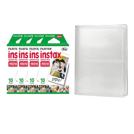 Fujifilm Instax Mini 4 Pack of 10 Sheets Instant Film with 64-Sheets Album For Mini Film 3 inch lce white