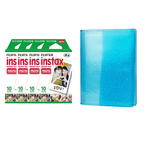 Fujifilm Instax Mini 4 Pack of 10 Sheets Instant Film with 64-Sheets Album For Mini Film 3 inch Sky blue