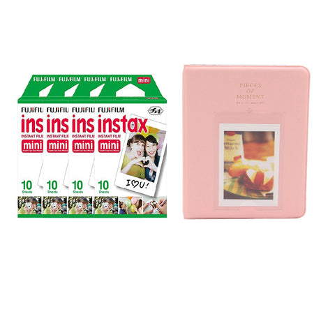 Fujifilm Instax Mini 4 Pack of 10 Sheets Instant Film with Instax Time Photo Album 64-Sheets Peach Pink