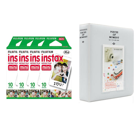 Fujifilm Instax Mini 4 Pack of 10 Sheets Instant Film with Instax Time Photo Album 64-Sheets Pearly White