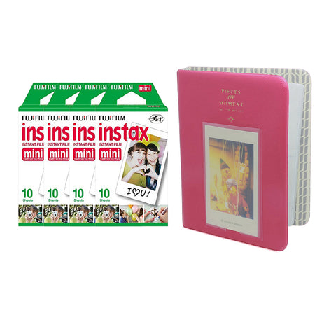 Fujifilm Instax Mini 4 Pack of 10 Sheets Instant Film with Instax Time Photo Album 64-Sheets Rose Red
