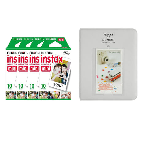 Fujifilm Instax Mini 4 Pack of 10 Sheets Instant Film with Instax Time Photo Album 64-Sheets Smokey White