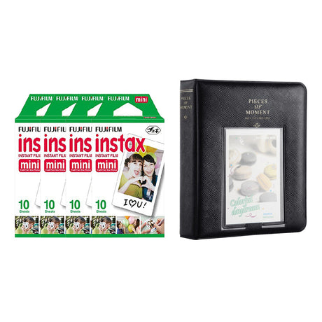 Fujifilm Instax Mini 4 Pack of 10 Sheets Instant Film with Instax Time Photo Album 64-Sheets Charcoal grey