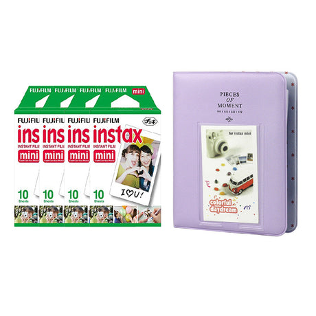 Fujifilm Instax Mini 4 Pack of 10 Sheets Instant Film with Instax Time Photo Album 64-Sheets Lilac purple