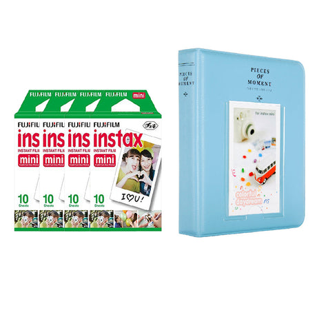 Fujifilm Instax Mini 4 Pack of 10 Sheets Instant Film with Instax Time Photo Album 64-Sheets Sky blue