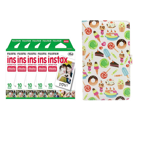 Fujifilm Instax Mini 5 Pack 10 Sheets Instant Film with 96-sheet Album for mini film Dessert