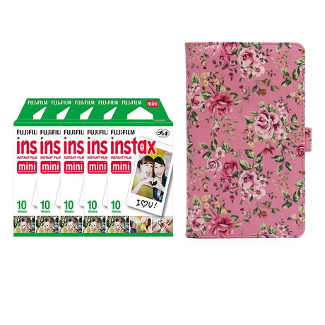 Fujifilm Instax Mini 5 Pack 10 Sheets Instant Film with 96-sheet Album for mini film Pink rose
